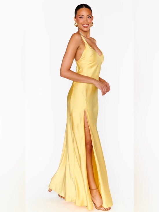 Show Me Your MuMu Dresses & Skirts - Show Me Your MuMu Anderson Yellow Satin Slip Maxi Dress Slit Size M